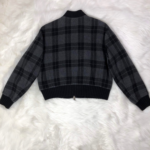 NWT $595 Vince Tonal Plaid Wool-knit Bomber Jacket In Black - Picture 5 of 6
